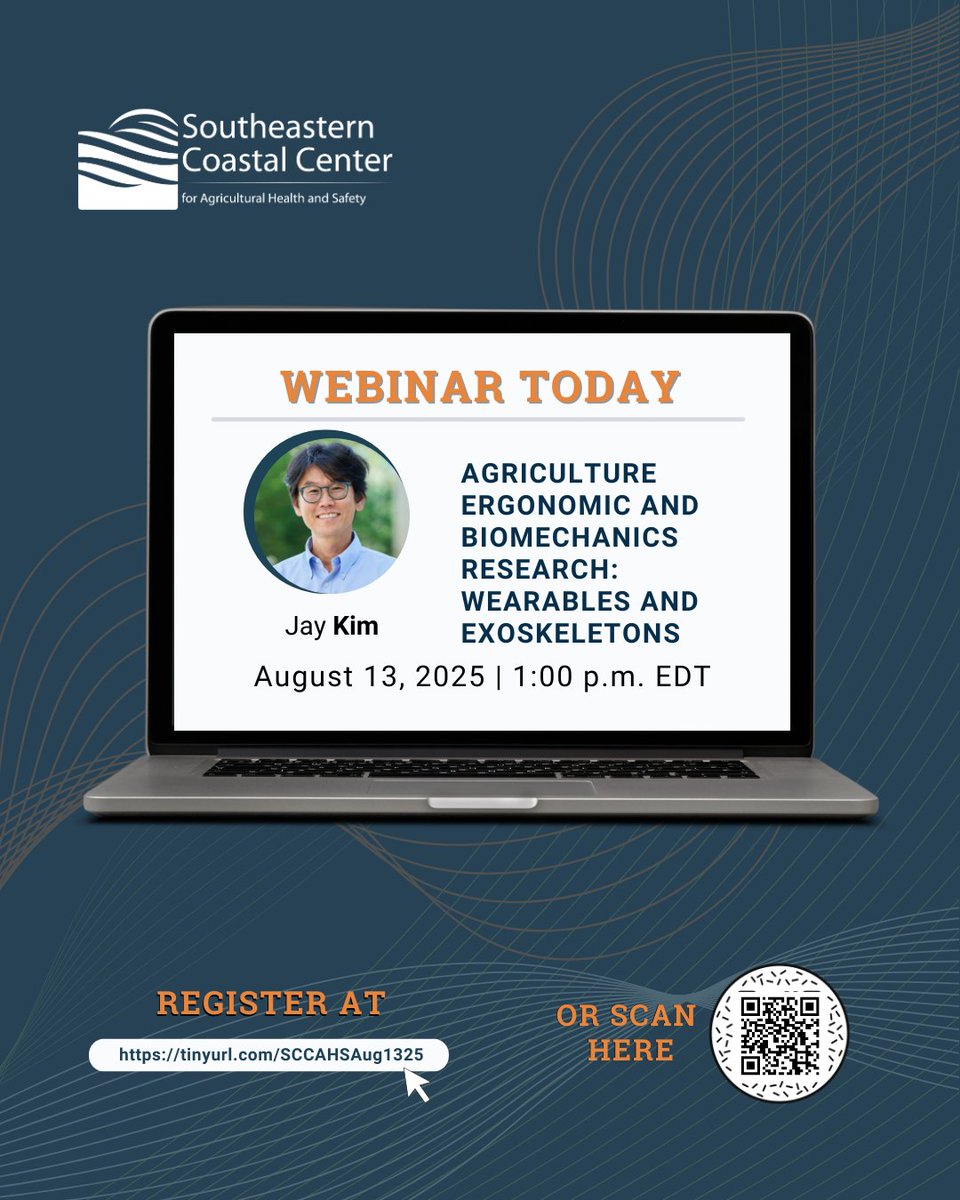 🛠️👨‍🌾 How can wearables and exoskeletons help protect agricultural workers from injury?

Join us TODAY from 1–2 p.m. ET for a live webinar exploring the latest in ergonomic and biomechanics research in agriculture and commercial fishing. Sign up here: tinyurl.com/SCCAHSAug1325