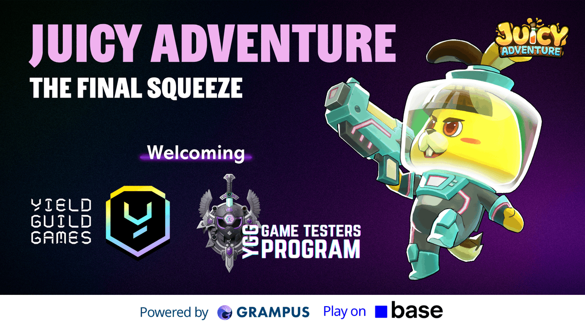 Juicy Adventure ๐ (@juicy_adventure) on Twitter photo Final Squeeze Before Official Launch๐
Weโre running the last warmup for Juicy Adventure with <a href="/YieldGuild/">Yield Guild Games</a> <a href="/YGG_GTProgram/">YGG Game Testers Program</a> โ an exclusive 5-day test for YGG elite members starting today!
If this goes well and the app review goes smoothly, the juiciest game on <a href="/base/">Base</a> will drop this Final Squeeze Before Official Launch๐
Weโre running the last warmup for Juicy Adventure with <a href="/YieldGuild/">Yield Guild Games</a> <a href="/YGG_GTProgram/">YGG Game Testers Program</a> โ an exclusive 5-day test for YGG elite members starting today!
If this goes well and the app review goes smoothly, the juiciest game on <a href="/base/">Base</a> will drop this