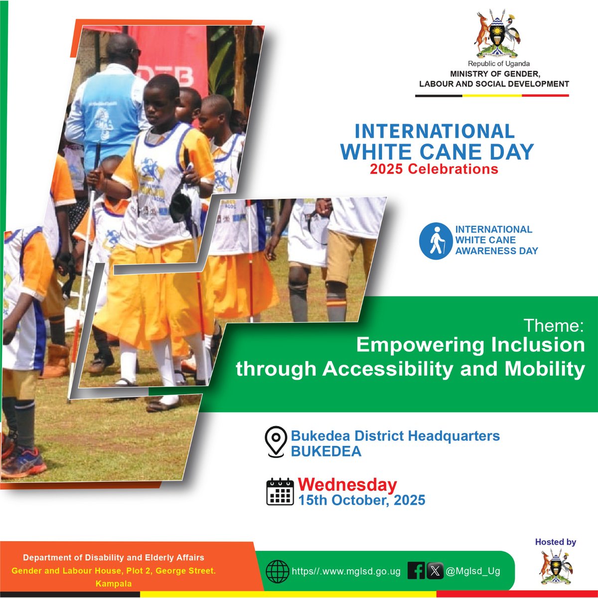 Ministry of Gender, Labour and Social Development (@mglsd_ug) on Twitter photo <a href="/Mglsd_UG/">Ministry of Gender, Labour and Social Development</a> and Partners will commemorate the International White Cane Day, 2025, on Oct 15th at Bukedea District Headquarters. Support inclusion of PWDs with visual impairment to improve accessibility and mobility. <a href="/BettyAmongiMP/">Hon Betty Amongi</a> <a href="/AggreyKibenge/">Aggrey Kibenge</a> <a href="/PBYONANEBYE/">Prosper Byonanebye</a> <a href="/Mglsd_UG/">Ministry of Gender, Labour and Social Development</a> and Partners will commemorate the International White Cane Day, 2025, on Oct 15th at Bukedea District Headquarters. Support inclusion of PWDs with visual impairment to improve accessibility and mobility. <a href="/BettyAmongiMP/">Hon Betty Amongi</a> <a href="/AggreyKibenge/">Aggrey Kibenge</a> <a href="/PBYONANEBYE/">Prosper Byonanebye</a>