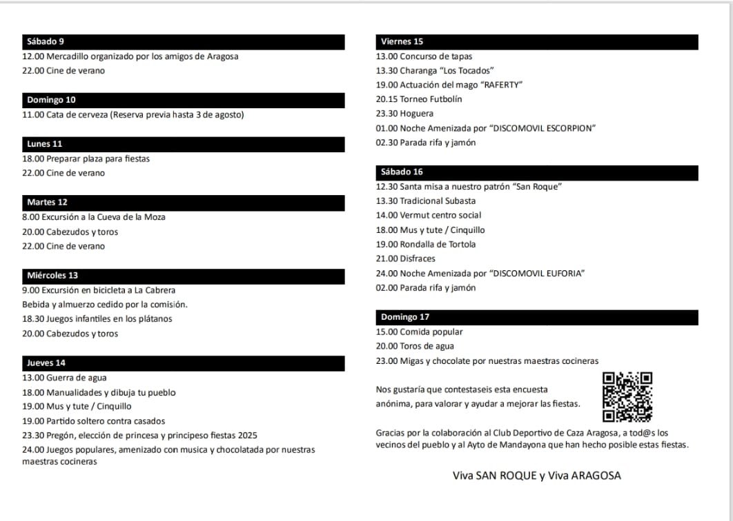 Programa de fiestas de nuestros vecinos de Aragosa 
#aragosa
#mandayona