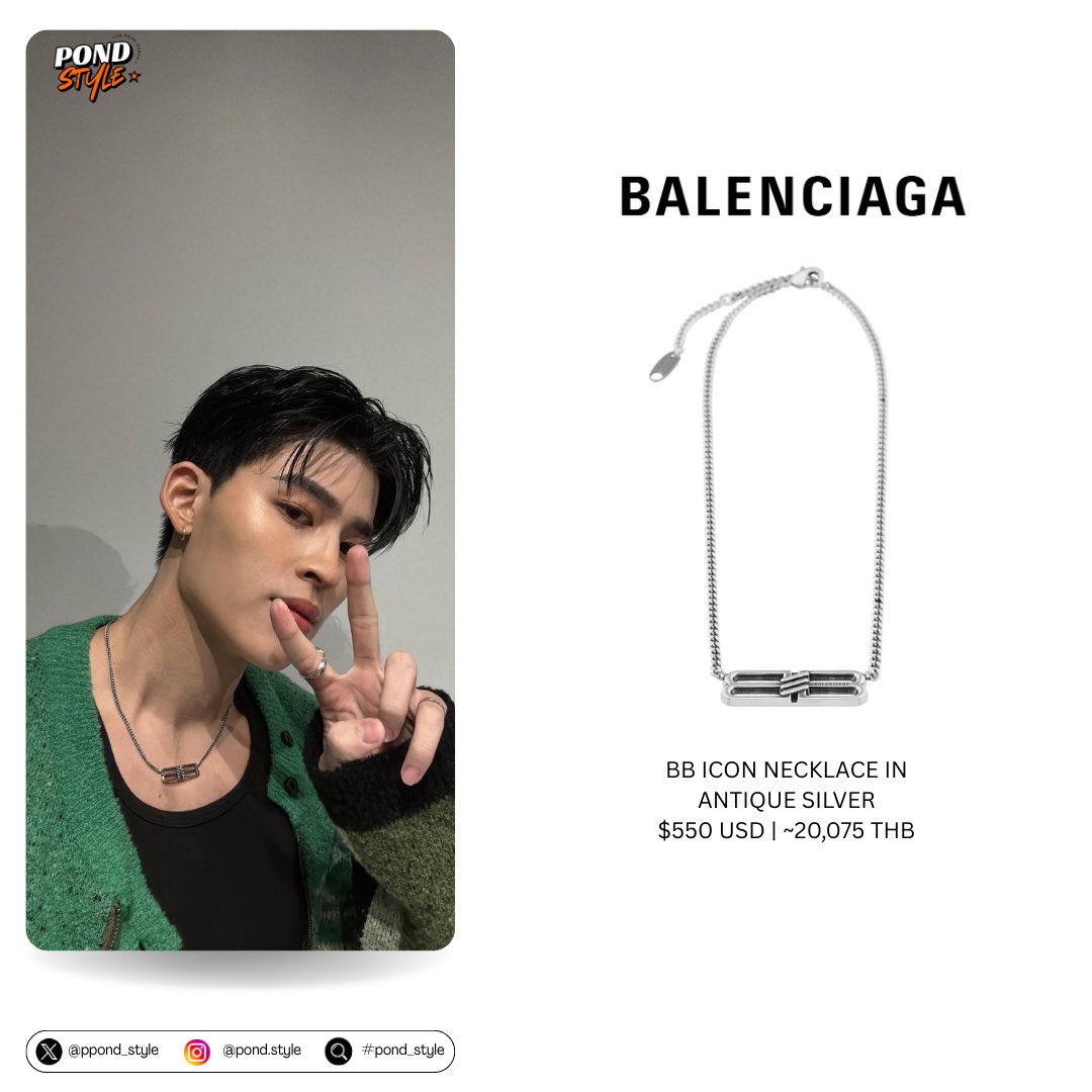 ppnaravit wearing #Balenciaga 📿BB ICON NECKLACE IN ANTIQUE SILVER