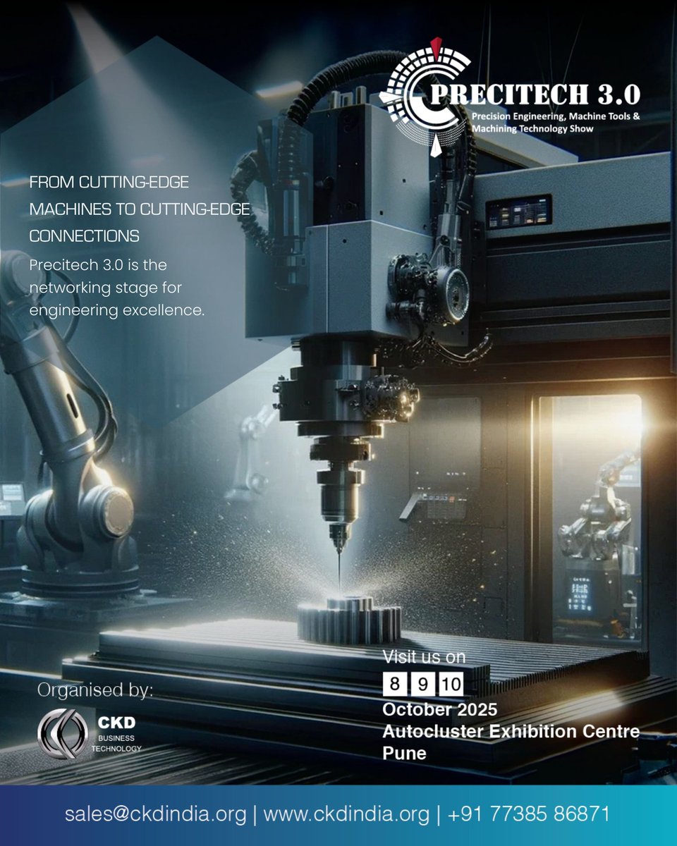 From machines to meaningful connections – Precitech 3.0 is where innovators, manufacturers &amp; industry leaders unite. Experience the future of engineering this Oct 8–10 at Autocluster, Pune. 

#Precitech2025 #EngineeringExcellence #IndustryNetworking #MachineTools #automationexpo