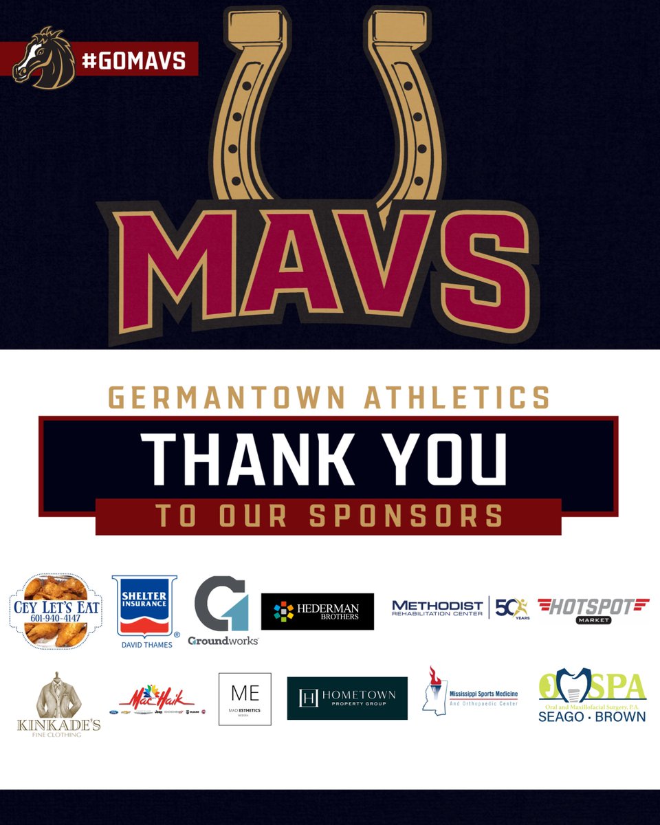 Each week, Germantown Athletics would like to recognize some of our sponsors. Thank you for pouring into our Maverick athletes and community! We appreciate you!
#gomavs #welcometotheranch