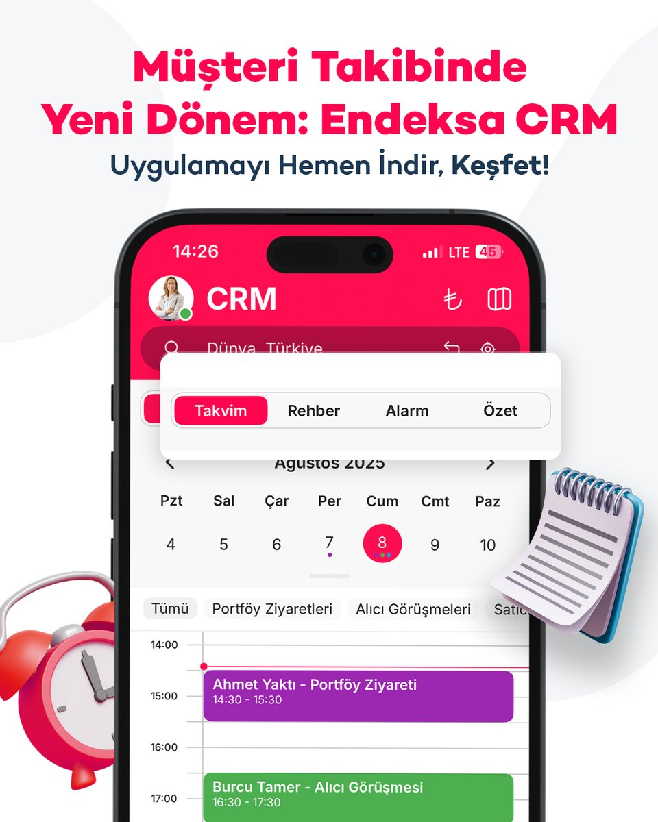 Emlak Danışmanları İçin Müşteri Takibinde Yeni Dönem: Endeksa CRM Yayında!​

Endeksa’nın yeni CRM özelliği ile müşteri yönetimi ve görüşme takibi artık çok daha hızlı, düzenli ve dijital!​

📌 Neler Yapabilirsiniz?​

🗓️ Görüşmeleri Planlayın, Takviminizi Yönetin​
• Portföy,
