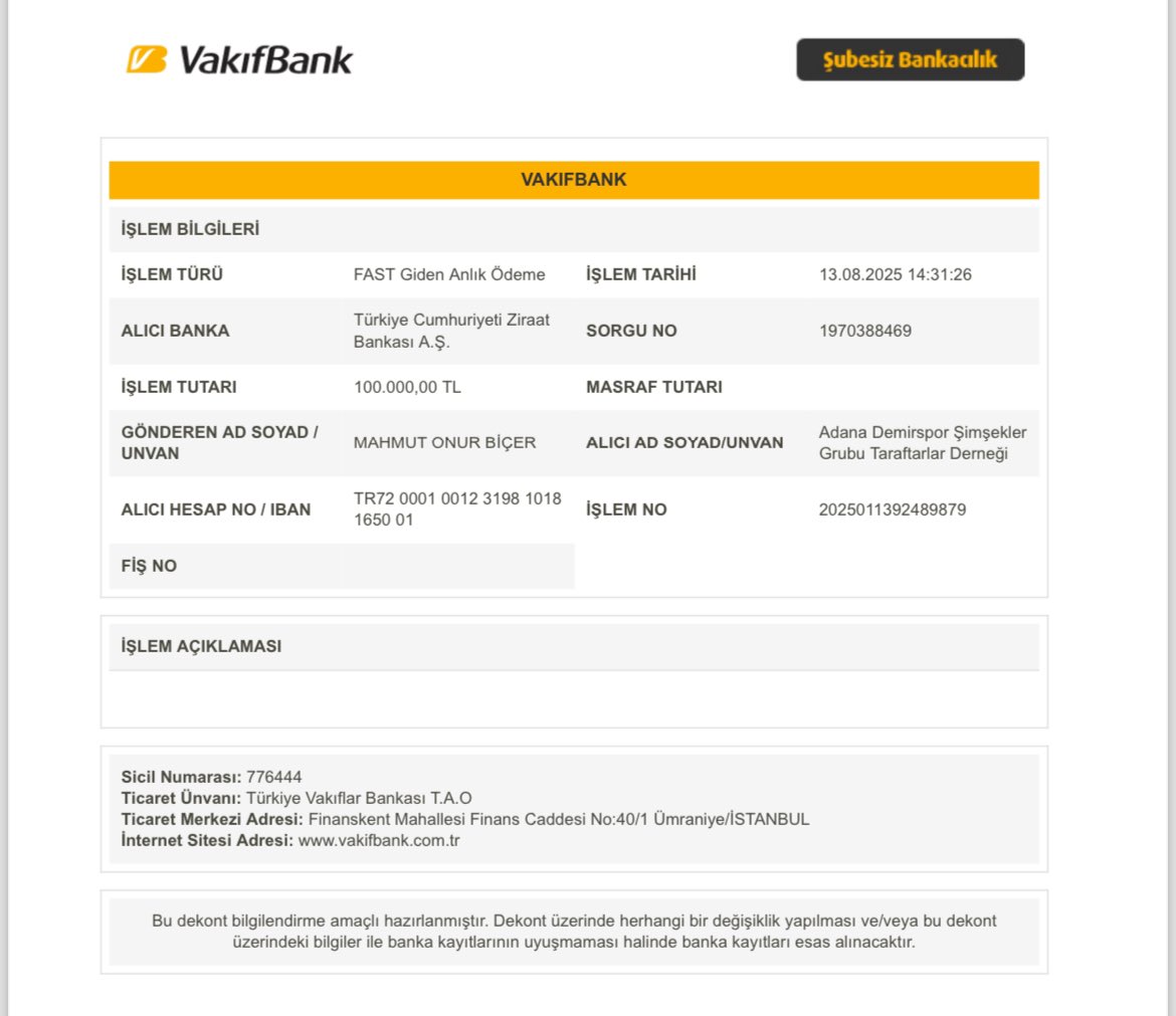 Ankara Tayfası kurucularından Onur Biçer #YasasinDemirspor kampanyamıza 100.000 TL’lik bağışta bulunmuştur.
Kendisine desteklerinden dolayı teşekkür ediyoruz.

Birlikte güçlüyüz,birlikte varız.