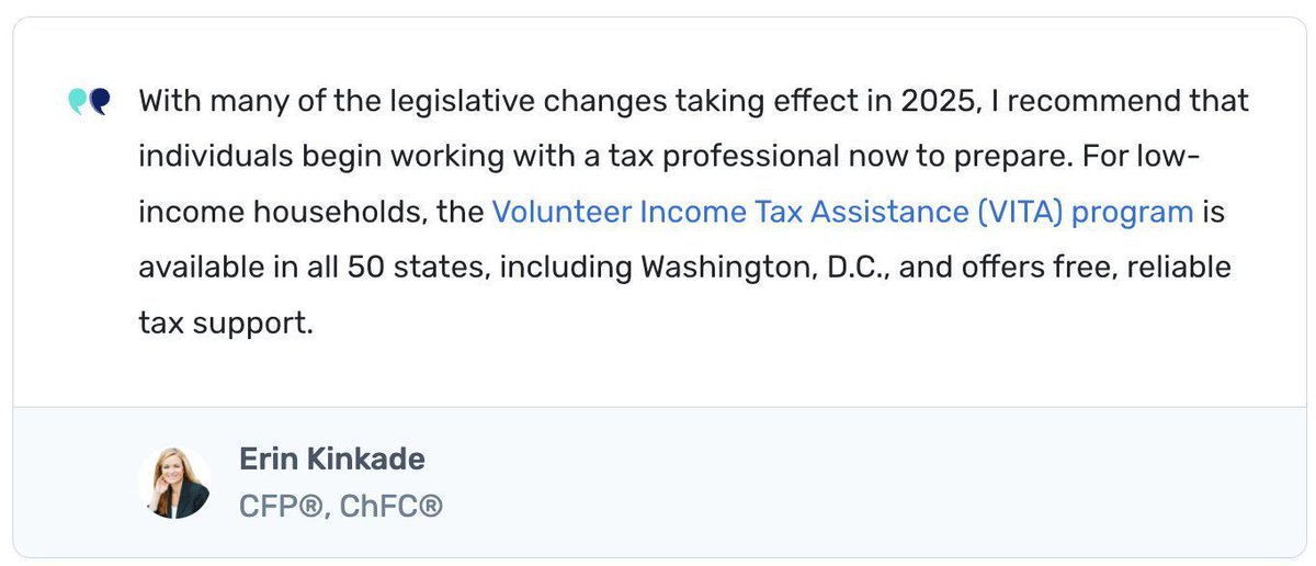 The One Big Beautiful Bill Act (OBBBA) is shaking up your taxes in 2025.

Prep now by working with a tax pro so you’re not stressing next April.

Tight budget? The Volunteer Income Tax Assistance (VITA) program gives free tax help in all 50 states + D.C. tr.ee/tSTDW3