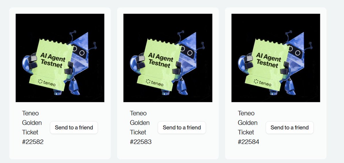 Pewealo (@pewealo) on Twitter photo I have 3 golden tickets to give away for the <a href="/teneo_protocol/">Teneo Protocol</a> ai agent.
Simply post a screenshot of your "Points Breakdown" from the Teneo dashboard and your wallet address.
I will choose and send the NFT within the next 48 hours. I have 3 golden tickets to give away for the <a href="/teneo_protocol/">Teneo Protocol</a> ai agent.
Simply post a screenshot of your "Points Breakdown" from the Teneo dashboard and your wallet address.
I will choose and send the NFT within the next 48 hours.
