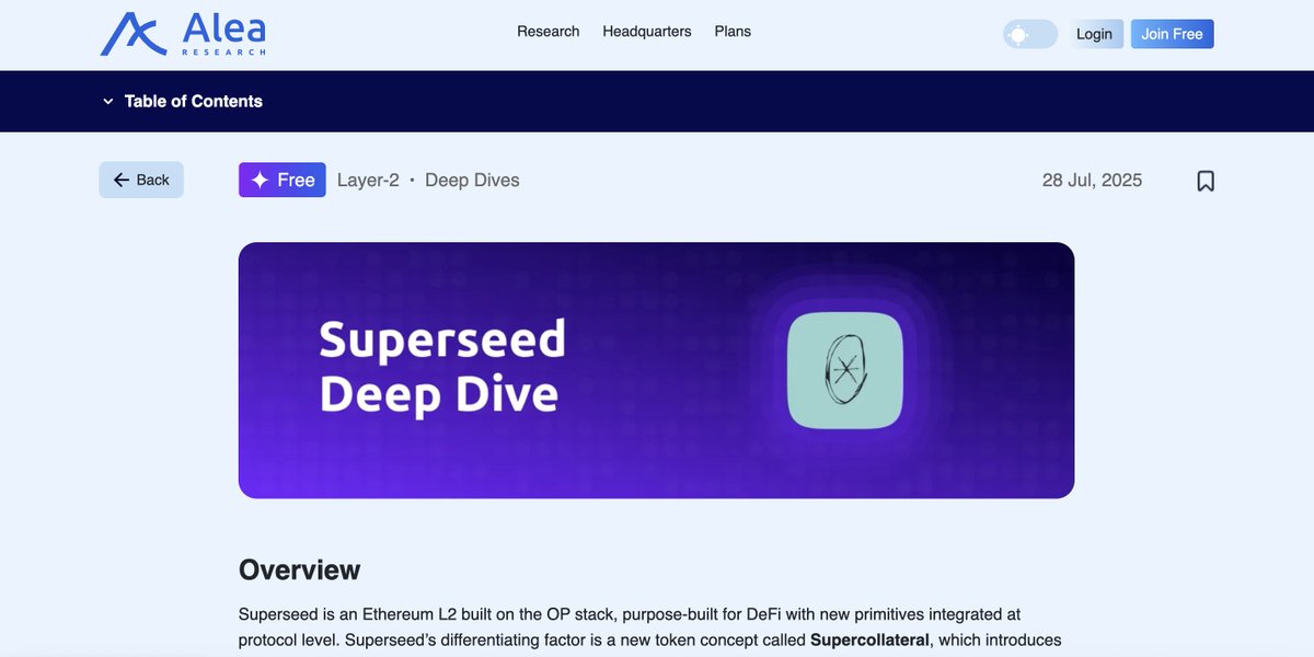 Superseed (@superseedxyz) on Twitter photo Our coming SuperCDP, with self-repaying loans, will change how people think about borrowing and lending on Ethereum
Thanks to the big brains <a href="/AleaResearch/">Alea Research</a>, you can learn all about it in their deep dive research piece on Superseed
Learn more โ alearesearch.io/deep-dives/supโฆ Our coming SuperCDP, with self-repaying loans, will change how people think about borrowing and lending on Ethereum
Thanks to the big brains <a href="/AleaResearch/">Alea Research</a>, you can learn all about it in their deep dive research piece on Superseed
Learn more โ alearesearch.io/deep-dives/supโฆ