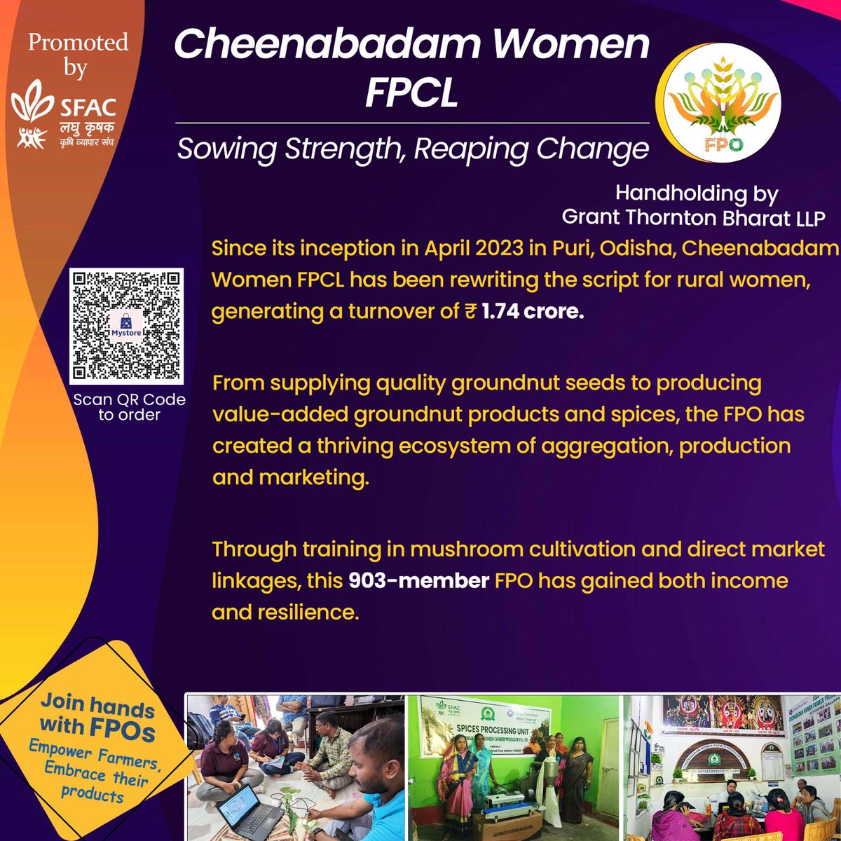 sfacindia's tweet image. SFAC FPOs achieving new heights🚀
Cheenabadam FPC empowers farmers by providing quality agri- inputs &amp;amp; producing  groundnut products &amp;amp; spices.
Strengthen farmers by ordering their products👇
mystore.in/en/seller/chee…
🌾
@MOFPI_GOI @APEDADOC #SuccessStory #success #successstrategies