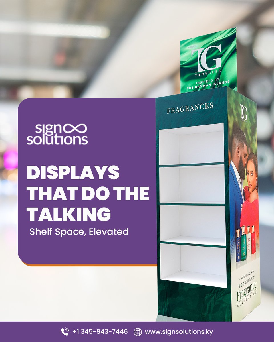 signsolutionky's tweet image. Point-of-sale with a point of view.
Our custom Ted Green displays pair premium print, brand-first visuals &amp;amp; sturdy builds — made to elevate products &amp;amp; perception.

📧 info@signsolutions.ky | 📞 943-SIGNS | 

#SignSolutionsCayman #TedGreen #CustomDisplays #RetailBranding