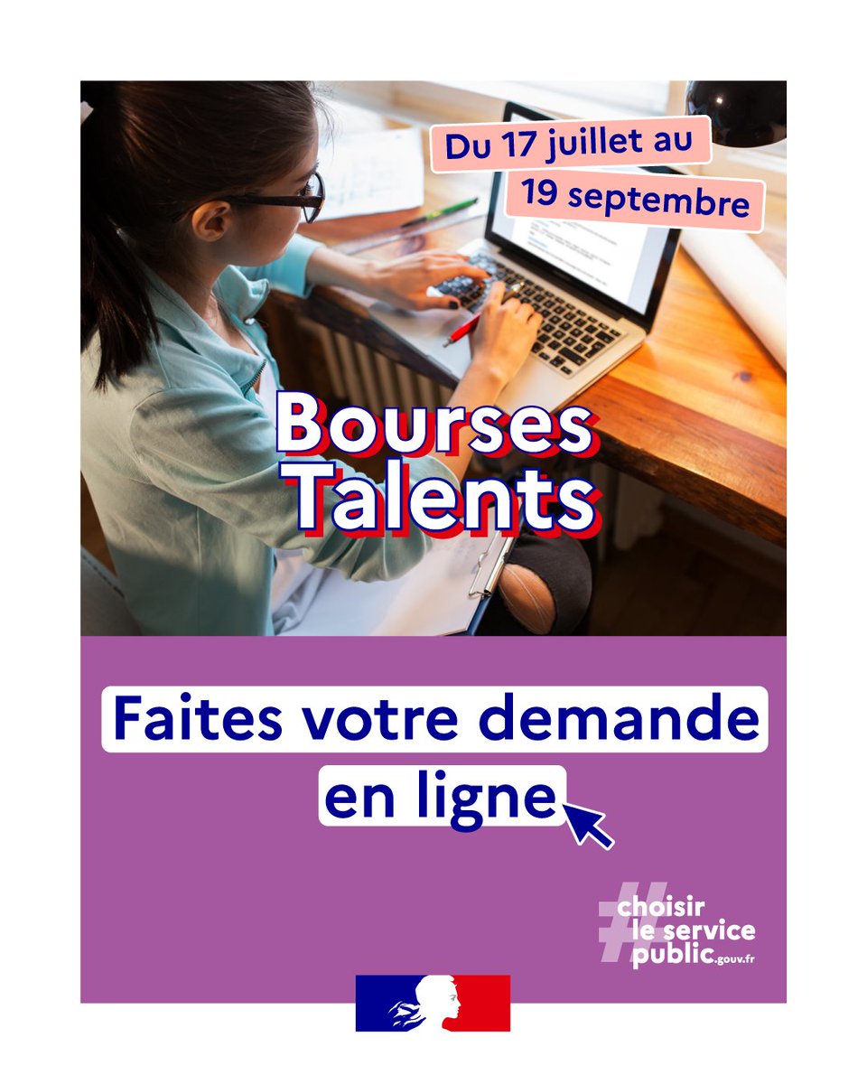 #ChoisirLeServicePublic🎓 | Vous préparez un concours de la fonction publique ? Faites une demande pour obtenir une bourse Talents !

💡 Les bourses Talents sont des aides financières de l’État apportées aux élèves inscrits dans des concours de la fonction publique.

❓ Qui est