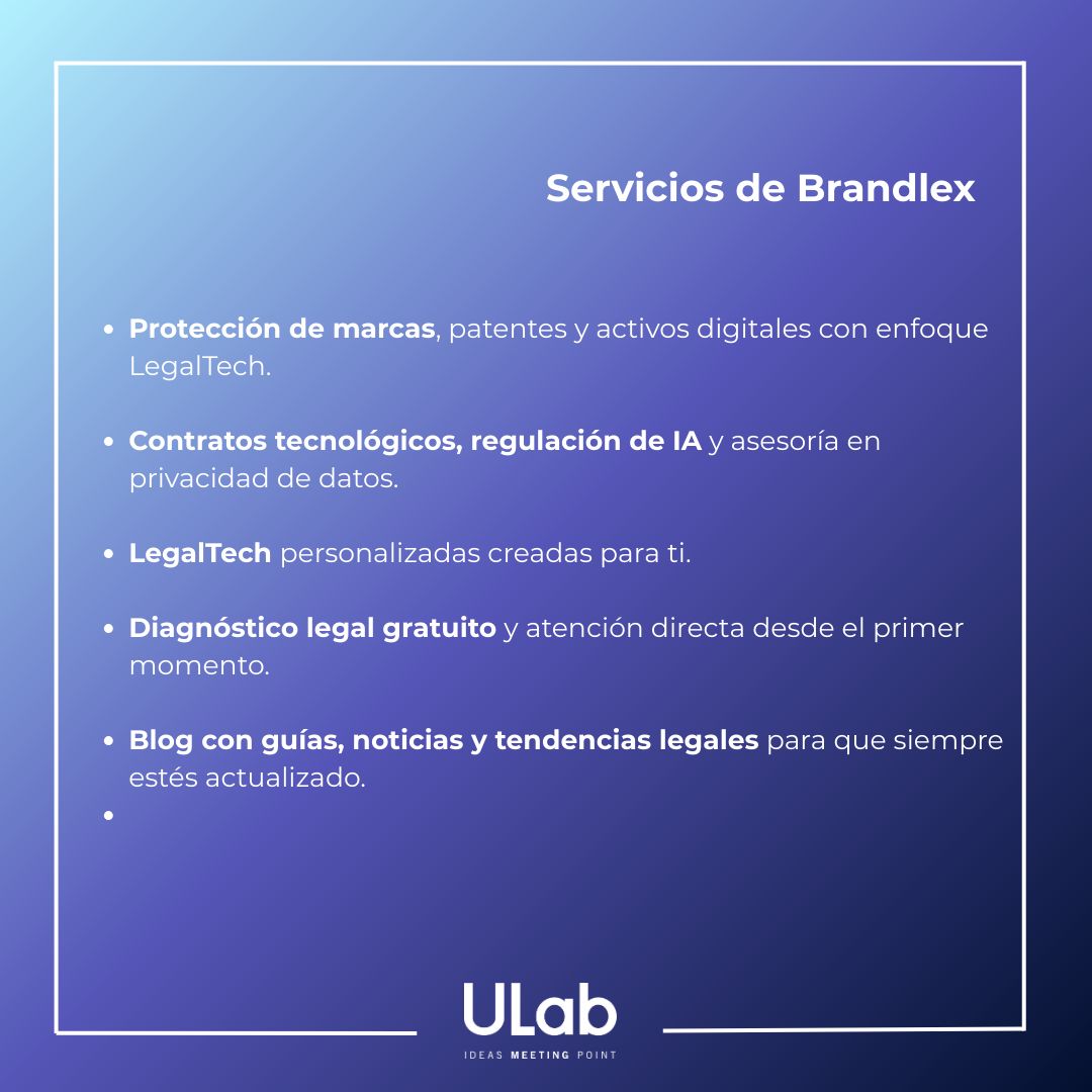 🚀 En ULab tenemos a BRANDLEX, la #LegalTech que une derecho e inteligencia artificial para proteger ideas, marcas y tecnología.
🌍 Desde #Alicante, trabajan con clientes de todo el mundo.
💡 Sí, ¡hasta tienen un abogado virtual!
Conoce a BRANDLEX AQUÍ: ulab.es/entrevista-bra…