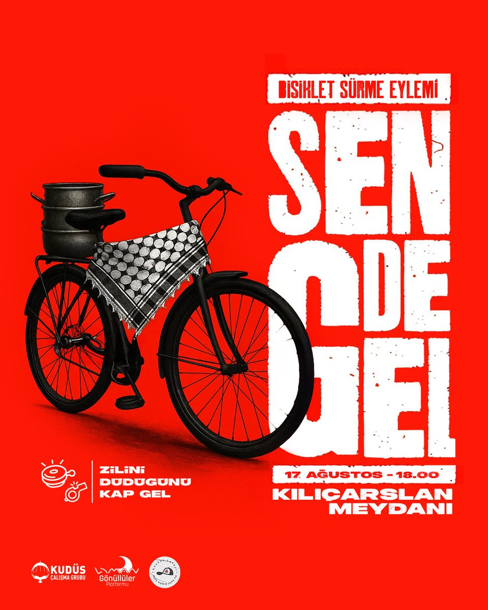 Bisikletler özgürlüğün, dayanışmanın ve direnişin sembolü oluyor.🇵🇸

Sen de gel.
Pedal çevir.
Dünyayı biraz sarsalım 
#konya #açlıkiçin #pedalla
