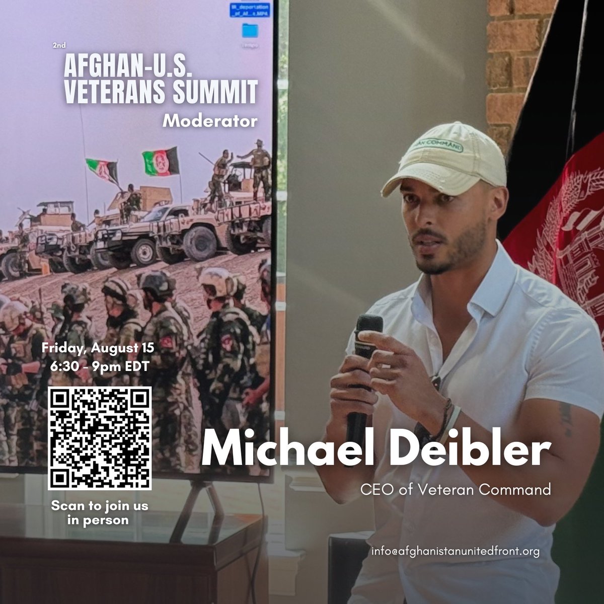 Michael Deibler, CEO of Veteran Command and a US Army Reservist  with nearly 20 years in Special Operations &amp; service in Afghanistan during the Global War on Terror, will lead our 1st panel on the situation of Afghanistan &amp; Afghans TODAY at the 2nd AFG-U.S. Veterans Summit.