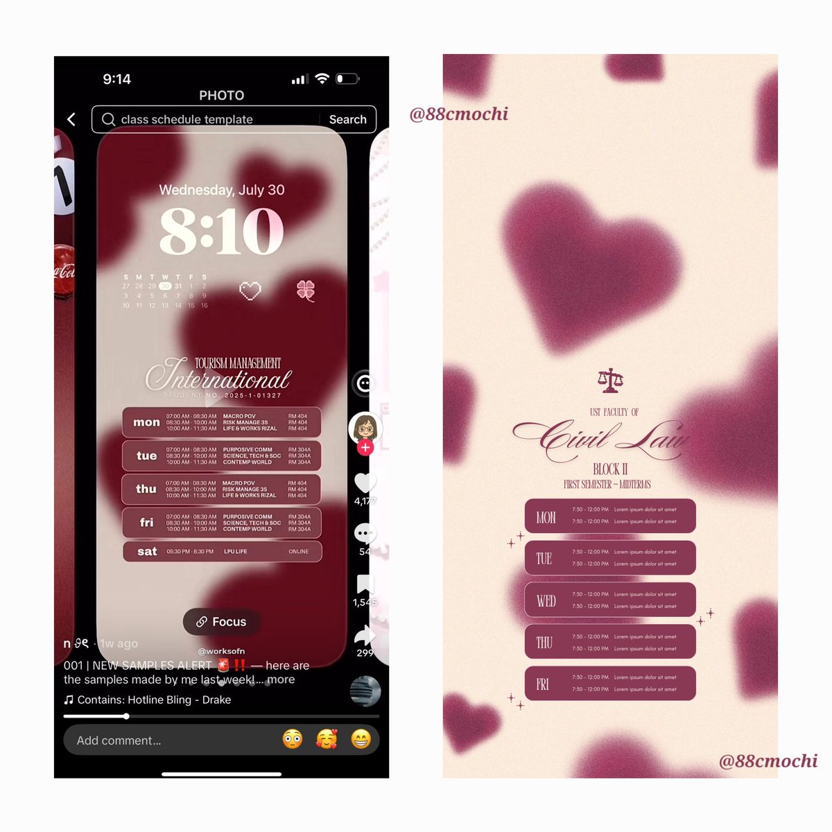 88cmochi's tweet image. client&apos;s inspo vs. the result 💗

⊹ ࣪ ˖ class schedule wallpaper  

#mochisbasket