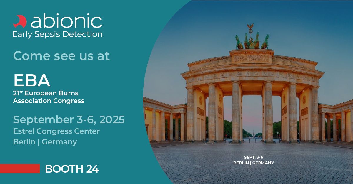 ICU Management (@icu_management) on Twitter photo Rapid test with Pancreatic Stone Protein biomarker, with proven clinical utility in severely burned patients, can help identify early-signs of #sepsis. Join <a href="/Abionic_EN/">Abionic_EN</a> at European Burns Association Congress, Berlin Sept 3-6 Booth #24. Register here: iii.hm/1wnh Rapid test with Pancreatic Stone Protein biomarker, with proven clinical utility in severely burned patients, can help identify early-signs of #sepsis. Join <a href="/Abionic_EN/">Abionic_EN</a> at European Burns Association Congress, Berlin Sept 3-6 Booth #24. Register here: iii.hm/1wnh