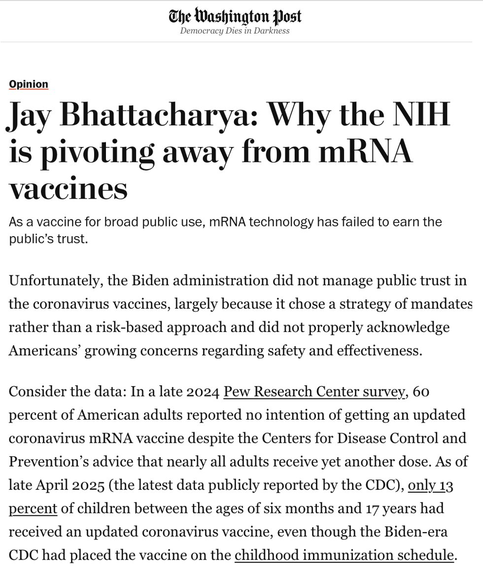 Paul D. Thacker (@thackerpd) on Twitter photo .<a href="/NIHDirector_Jay/">Jay Bhattacharya, MD, PhD</a> calls for an end to the medical arrogance forced on the American people with mRNA vaccines.
Time to pivot away from MD Ego and get back to some real science. .<a href="/NIHDirector_Jay/">Jay Bhattacharya, MD, PhD</a> calls for an end to the medical arrogance forced on the American people with mRNA vaccines.
Time to pivot away from MD Ego and get back to some real science.