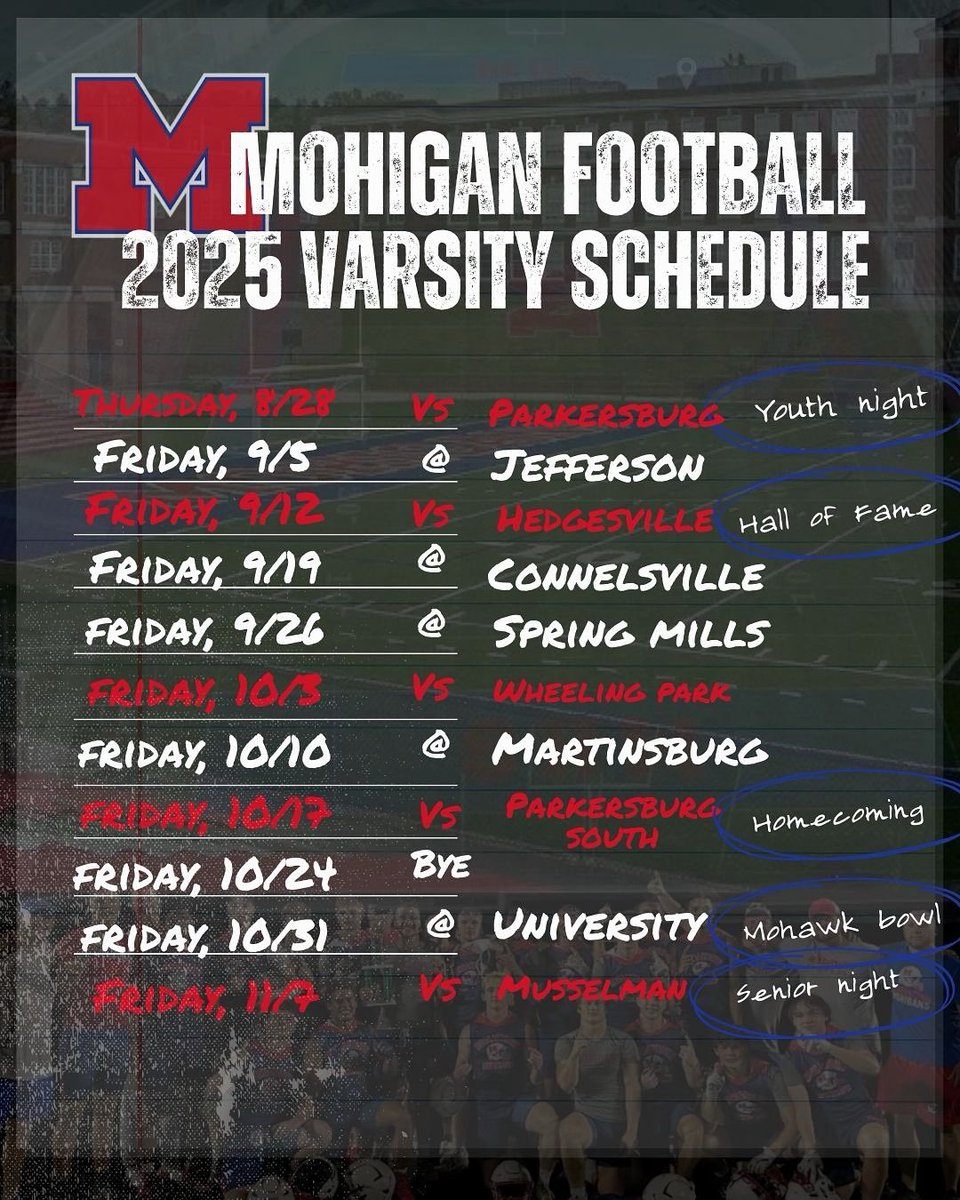2025 Mohigan Football Schedule ‼️