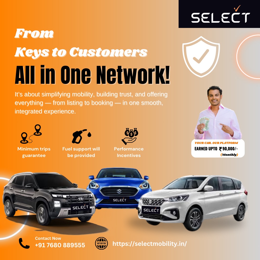 Select0077's tweet image. 🚗 From Keys to Customers — All in One Network!
Turn your car into steady income with Select Mobility.

💰 Earn up to ₹90,000/month!
📞 +91 7680 889555 | 🌐 selectmobility.in
#SelectMobility #DriveAndEarn #CarOwnerEarnings #CarSharingIndia #SharedMobility