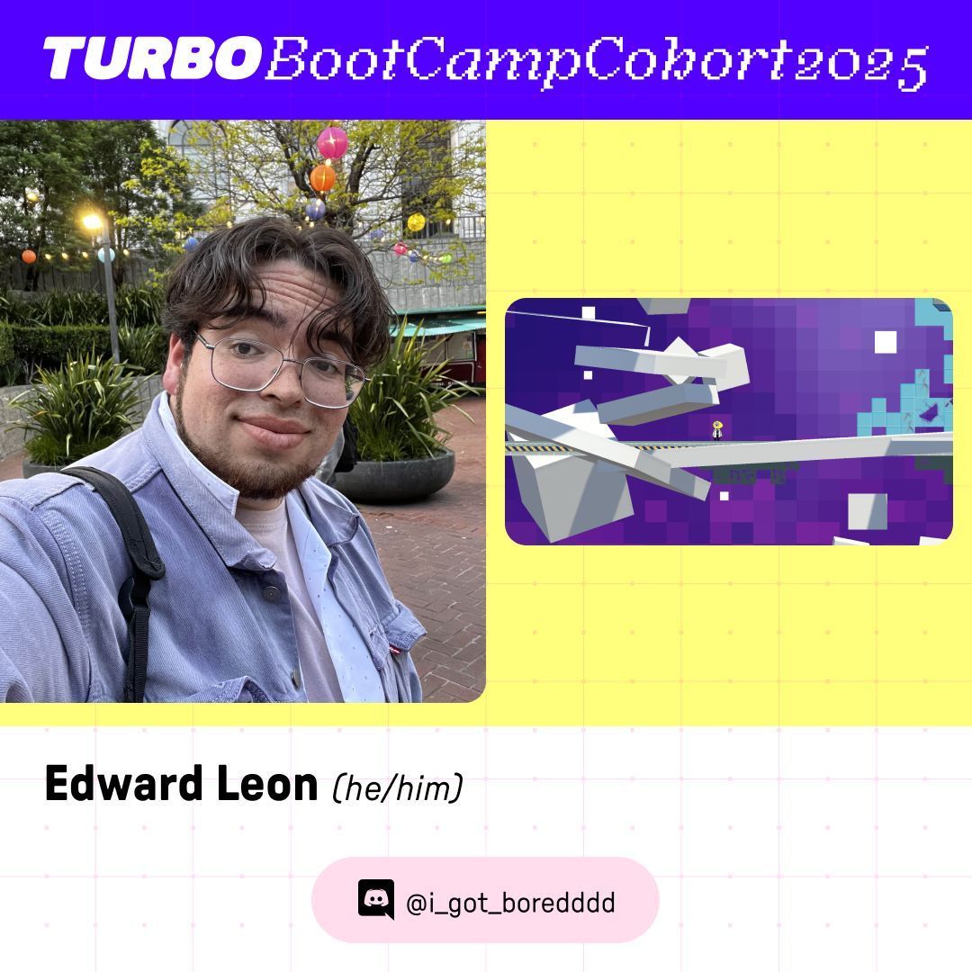 Welcome Edward Leon to the Turbo Bootcamp Cohort🌟 @i_got_boredddd is an experimental physical and digital game developer based in California. 

Edward will be showcasing his word play game WUMBLE at #PlayNYC2025 booth!