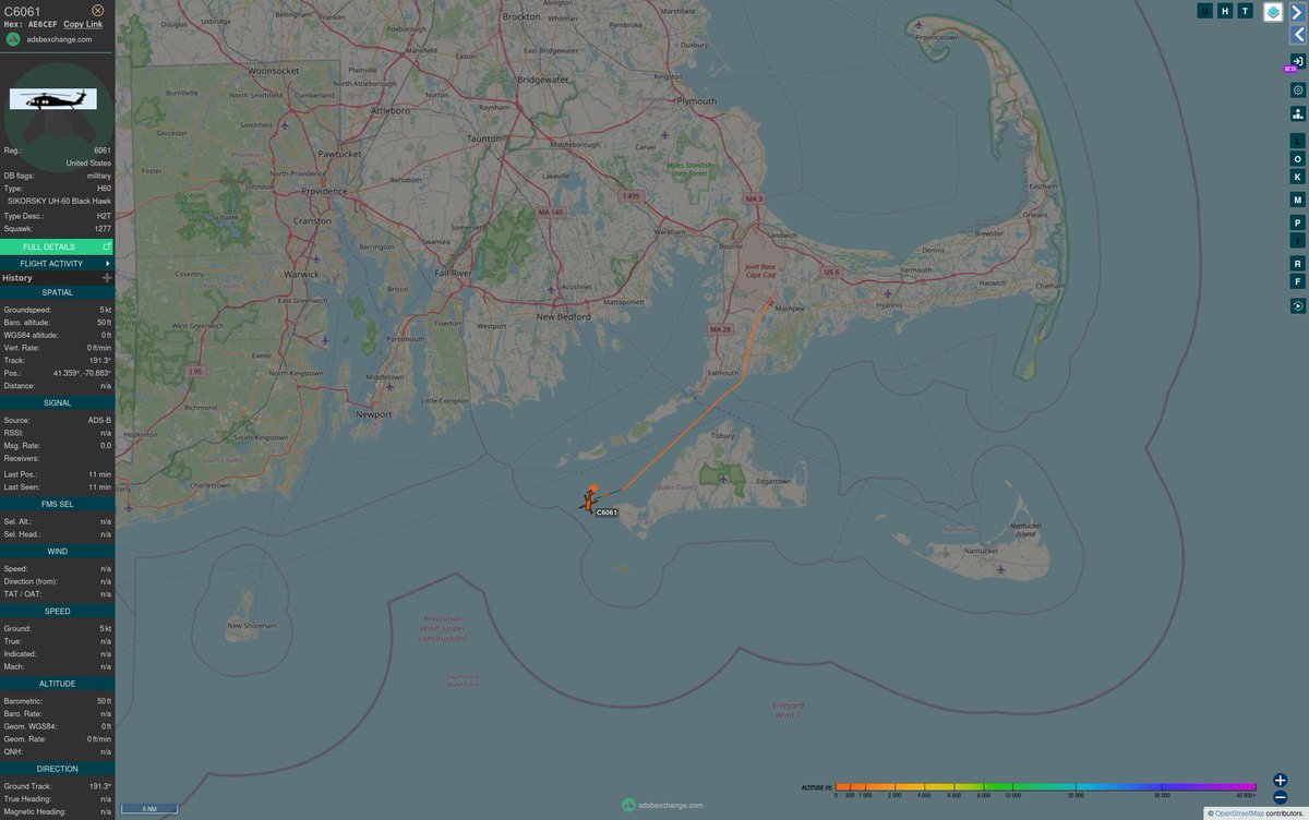 TheIntelFrog's tweet photo. US Coast Guard SAR in progress
USCG MH-60 Jayhawk #AE6CEF as C6061 on its first operational mission out of CG Air Station Cape Cod, MA squawking 1277 (search & rescue) southwest of Cape Cod.
h/t: @metro_notify https://t.co/Z2iPywUQ1Z