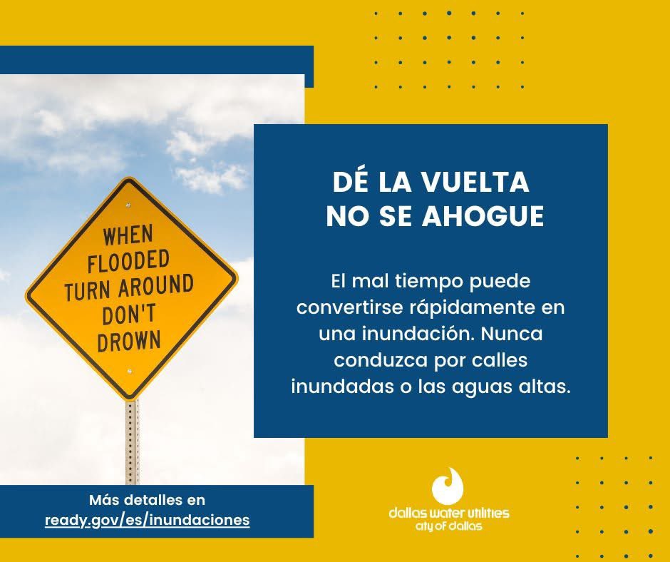 Trinity River Corridor (@mytrinityriver) on Twitter photo El mal tiempo puede convertirse rápidamente en una inundación. Nunca conduzca en zonas inundadas. Dé la vuelta, no se ahogue. Visite dallascitynews.net/residents-are-… para ver detalles.
<a href="/311Dallas/">311 Dallas</a> <a href="/CiudadDeDallas/">Ciudad de Dallas</a> El mal tiempo puede convertirse rápidamente en una inundación. Nunca conduzca en zonas inundadas. Dé la vuelta, no se ahogue. Visite dallascitynews.net/residents-are-… para ver detalles.
<a href="/311Dallas/">311 Dallas</a> <a href="/CiudadDeDallas/">Ciudad de Dallas</a>