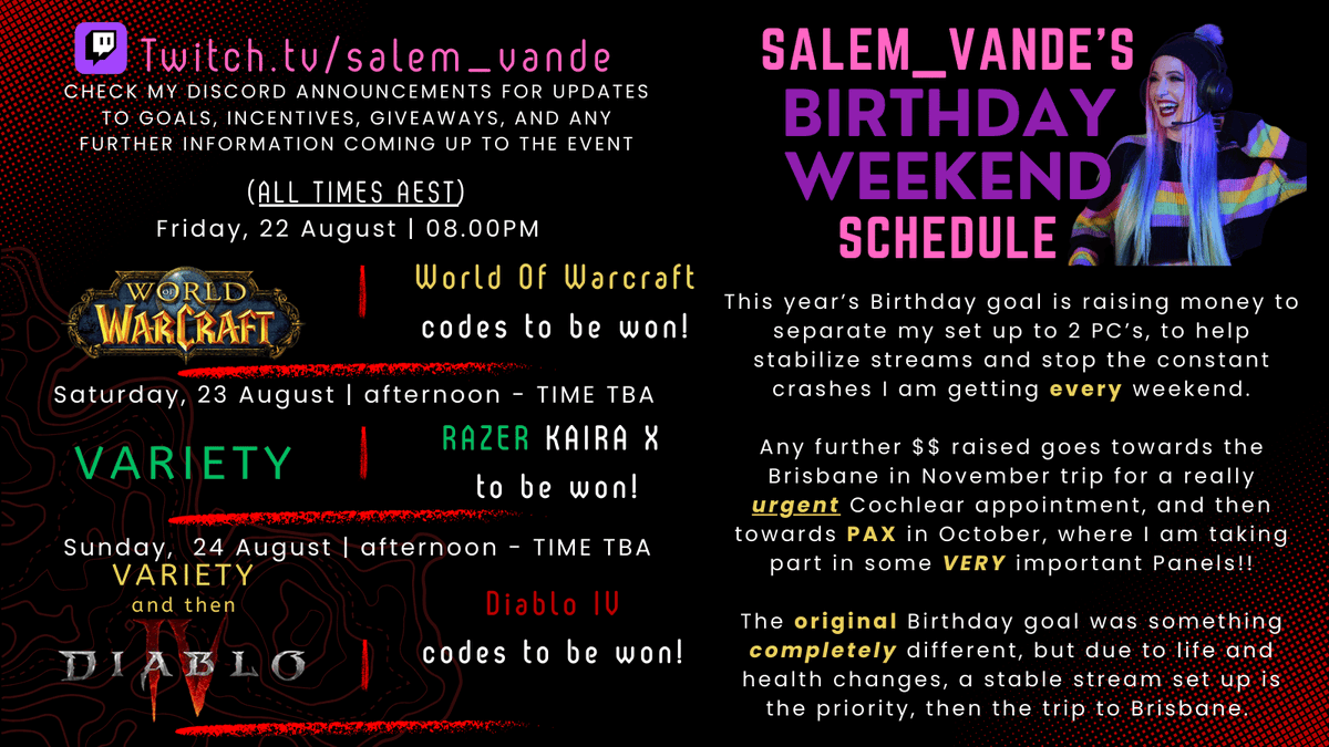 ✨(Updated) BDAY WEEKEND ANNOUNCEMENT✨
Unfortunate hearing updates has changed the end goal!
Huge thankyou to <a href="/Blizzard_ANZ/">Blizzard ANZ</a> &amp; <a href="/RazerANZ/">R Λ Z Ξ R | ANZ</a> for the giveaways💚
(Incentives in next post)