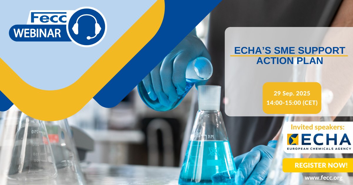Fecc (@fecceurope) on Twitter photo 📣 SAVE THE DATE!
💻 Fecc webinar: ECHA’s SME support action plan
📍Location: Online
📅 29 Sept. 2025 | 14:00-15:00 CET
⚠This event is open to everyone.
📲 More info: fecc.org/event/fecc-web…
<a href="/EU_ECHA/">European Chemicals Agency - ECHA 🇪🇺</a> 📣 SAVE THE DATE!
💻 Fecc webinar: ECHA’s SME support action plan
📍Location: Online
📅 29 Sept. 2025 | 14:00-15:00 CET
⚠This event is open to everyone.
📲 More info: fecc.org/event/fecc-web…
<a href="/EU_ECHA/">European Chemicals Agency - ECHA 🇪🇺</a>