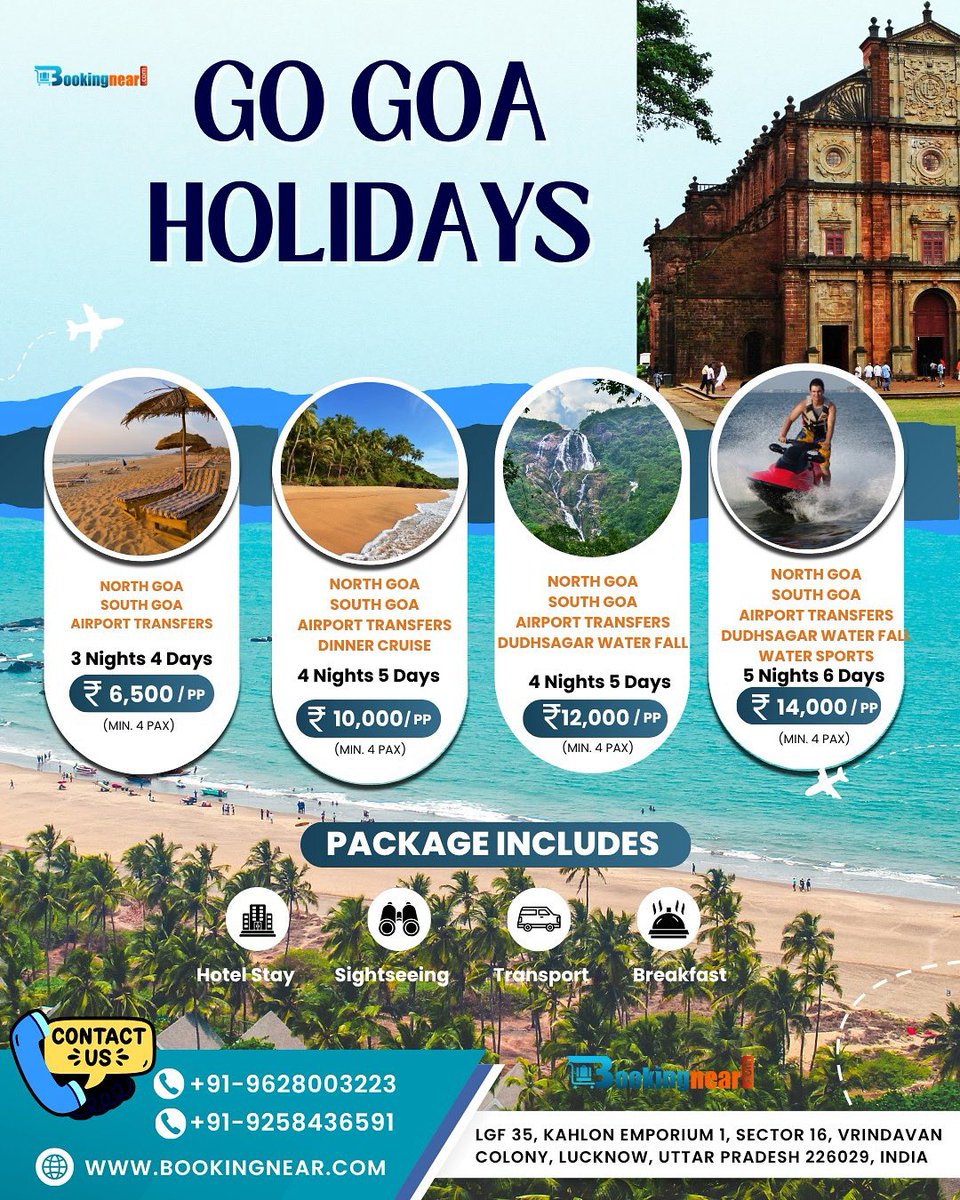 bookingnear's tweet image. Goa isn’t just a place. It’s a feeling. 🌴🌊
From North &amp;amp; South Goa’s charm to Dudhsagar’s rush — it’s pure magic.
📅 Book now, thank yourself later.

✨——✨
🌐 bookingnear.com
📲 WhatsApp: +91 9628003223 | +91 9258436591
✨——✨

#GoaCalling #BeachAndBeyond
