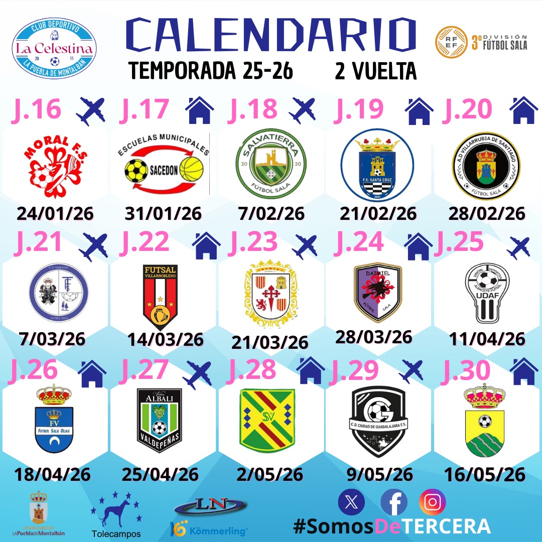 CD_LACELESTINA's tweet photo. 🤍💙🩷
CALENDARIO 25-26
Tenemos ruta para temporada, muchas emociones por vivir y os pedimos una vez más vuestro apoyo, afición.
#SomosDeTercera
#Abonate https://t.co/zlkhiTKb2o
