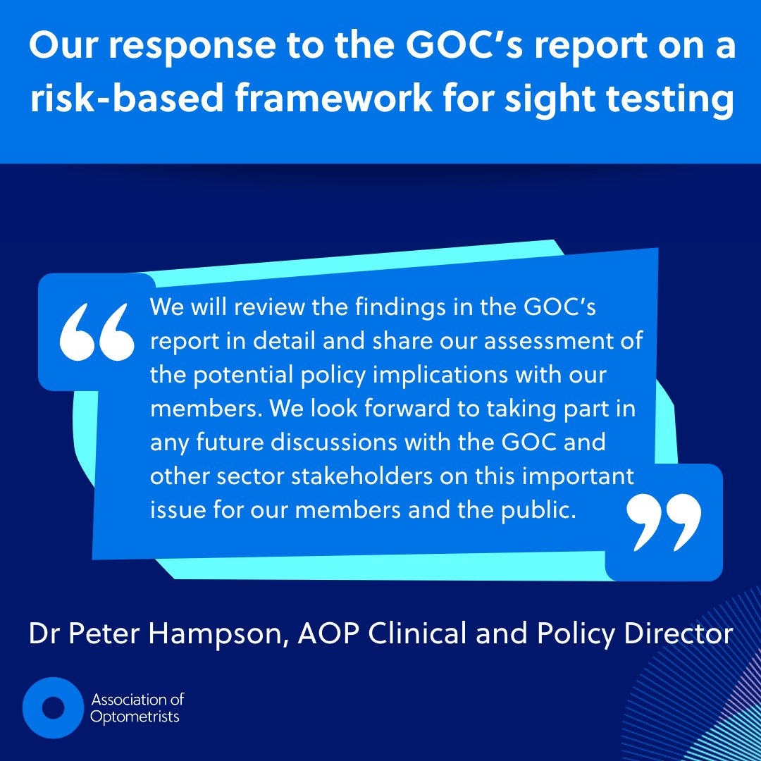 The <a href="/GOC_UK/">GOC</a> has published new research on a risk-based framework for sight testing, exploring the risks when sight test components are separated by person, time or place.

We look forward to engaging in future discussions with the GOC and sector stakeholders on this vital issue.