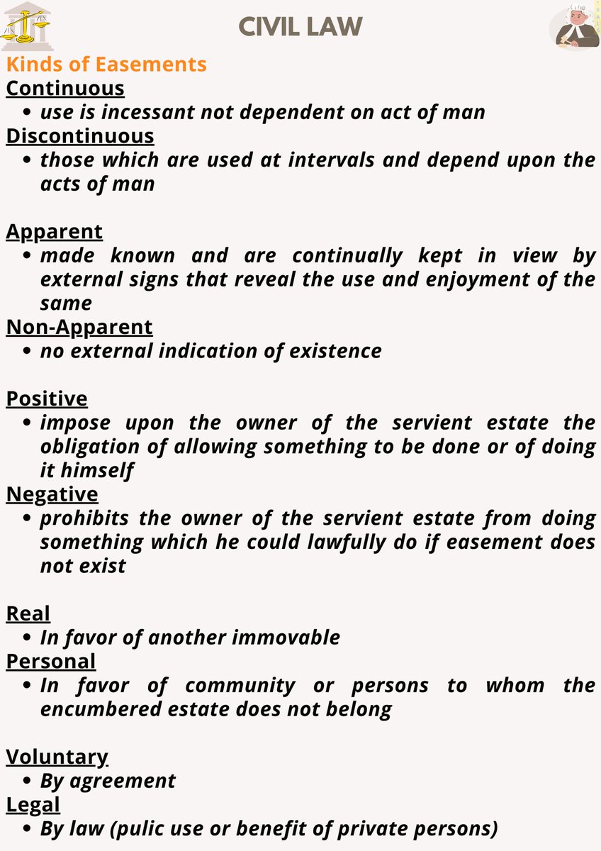 talktoRALS's tweet photo. 📣 CIVIL LAW 🚨
⚠️ EASEMENT

Serviant Estate Owner: The owner of the
immovable which is burdened by the easement‼️
Dominant Estate Owner: The owner of the
immovable which enjoys the easement‼️

#RightsAreLegallySignificant
.
.
#AMYingForExcellence
#AmyzingBar2025
#AJustBArAwaitsU https://t.co/pWkEUuHucp