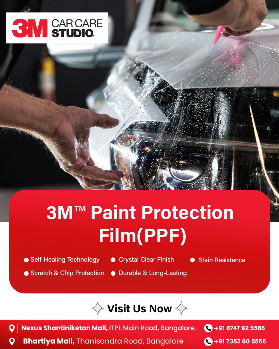 3MCarStudio's tweet image. Keep your car looking new with 3M Paint Protection Film—shielding against scratches, stains, and debris for lasting shine and protection.

#ppf #ppffilm #ppfprotection #paintprotectionfilm #3MCarCare #3mcarcareindia #3mcarcarestudio #3M #carservicebangalore #carprotectionservices