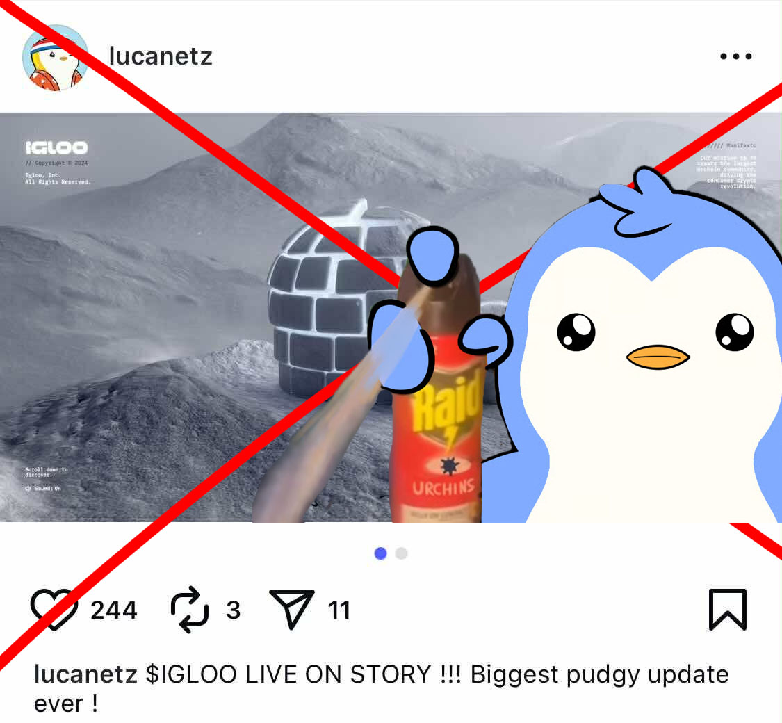 🚨 PSA: Luca Netz’s Instagram account has been hacked and is posting about a scam token. 
🚨DO NOT click any links or connect your wallet!!🚨

If you ever see something like this, always double-check on X, Discord, and ask around before trying to claim anything. Stay safe! 🐧🔒