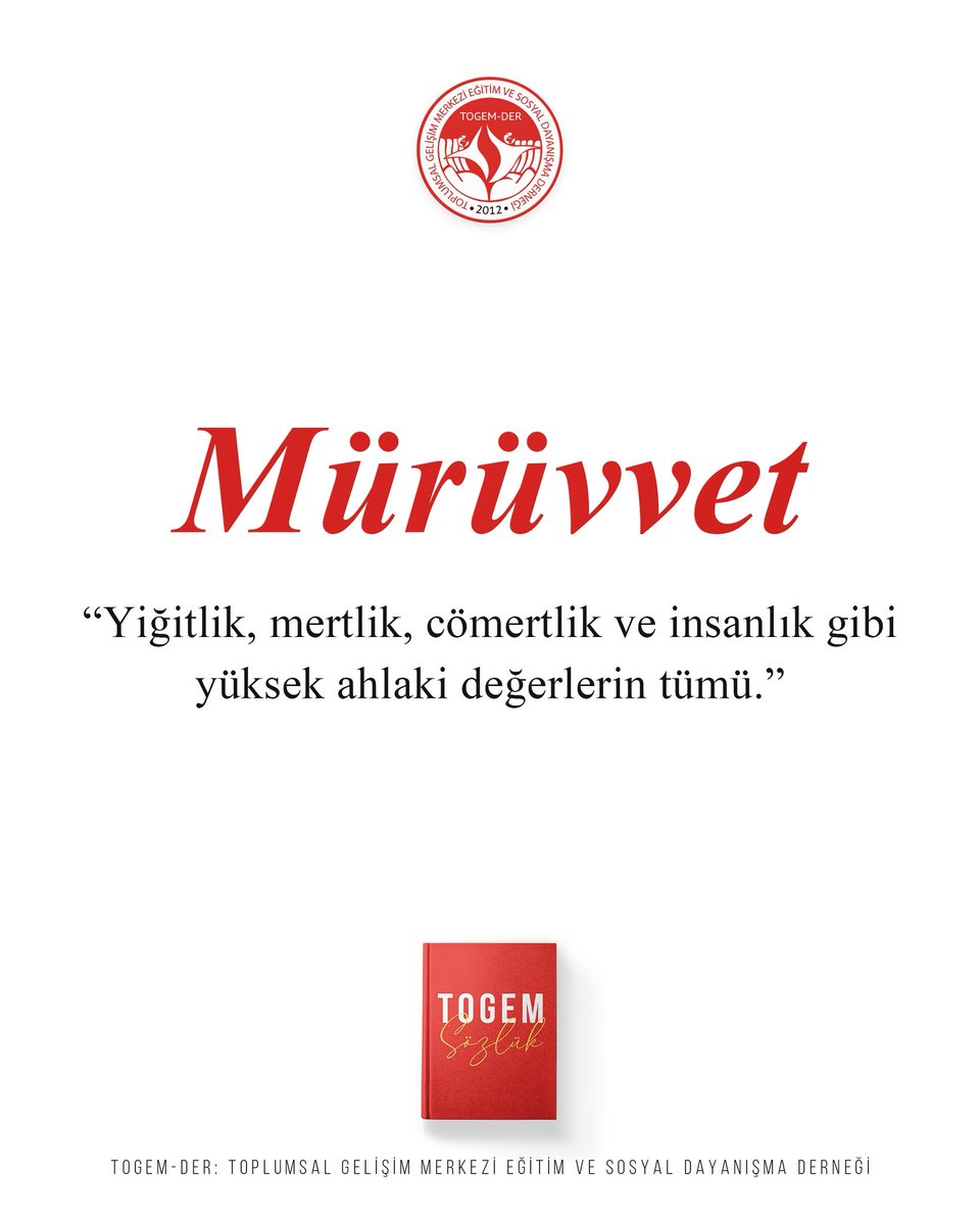 TOGEM-DER (@togemder) on Twitter photo 📚#TogemSözlük
📖 Mürüvvet: Yigitlik, mertlik, cömertlik ve insanlik gibi yüksek ahlaki degerlerin tümü.
❤️#İyilikKalpteGizli
<a href="/EmineErdogan/">Emine Erdoğan</a> 🇹🇷🇹🇷
<a href="/Belmasekmen_/">Av.M. Belma SEKMEN 🇹🇷</a> 📚#TogemSözlük
📖 Mürüvvet: Yigitlik, mertlik, cömertlik ve insanlik gibi yüksek ahlaki degerlerin tümü.
❤️#İyilikKalpteGizli
<a href="/EmineErdogan/">Emine Erdoğan</a> 🇹🇷🇹🇷
<a href="/Belmasekmen_/">Av.M. Belma SEKMEN 🇹🇷</a>