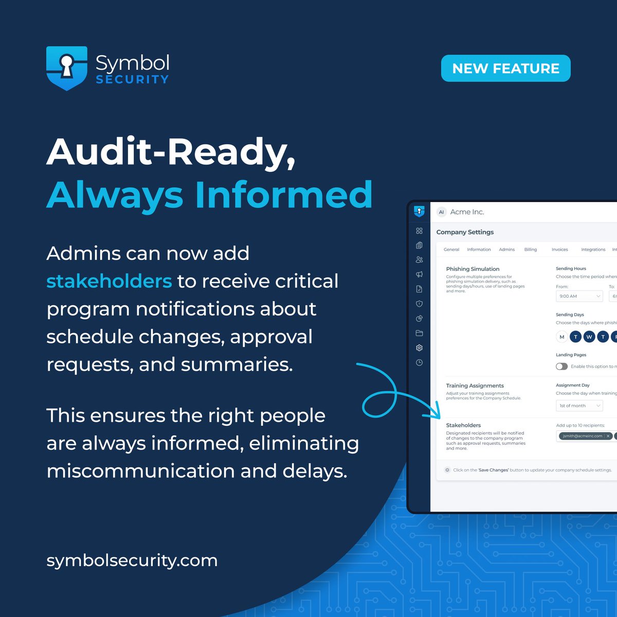 🔔 Keep your team in the loop.

Assign stakeholders to get real-time alerts for schedule changes, approvals, and summaries.

Everyone knows what’s happening, when it’s happening ✅

Learn more 👉 hubs.ly/Q03Bxdy10

#Stakeholder #Security #ComplianceTools #SecurityOperations
