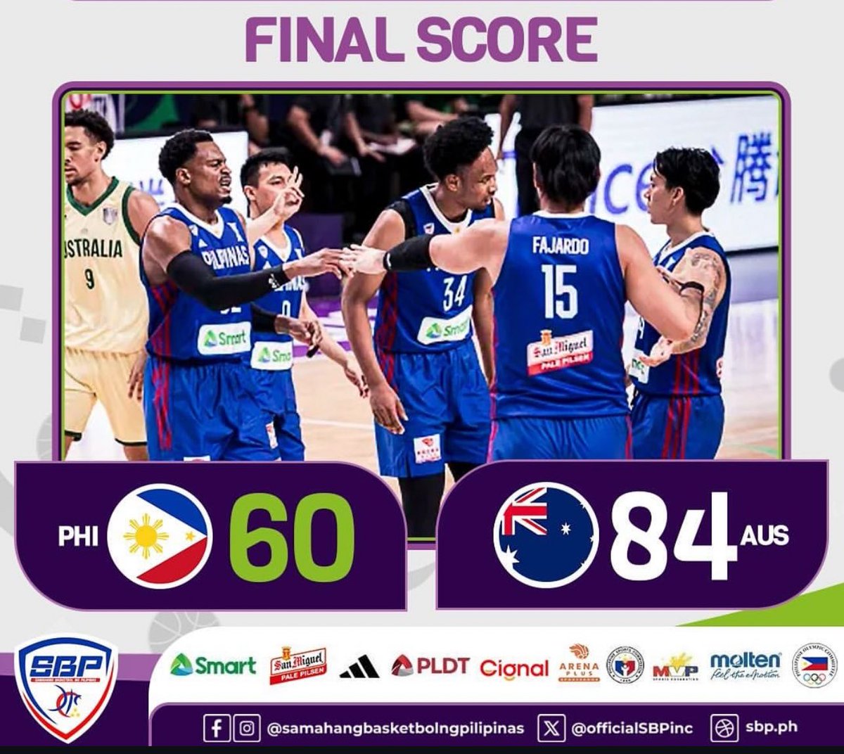 Gilas bows out in the quarterfinals of the FIBA Asia Cup 2025. 🇵🇭

“We thank all the Filipinos fans here in Jeddah and rest of the world for the love and support,” wrote the SBP on Instagram. 

Photo from SBP IG