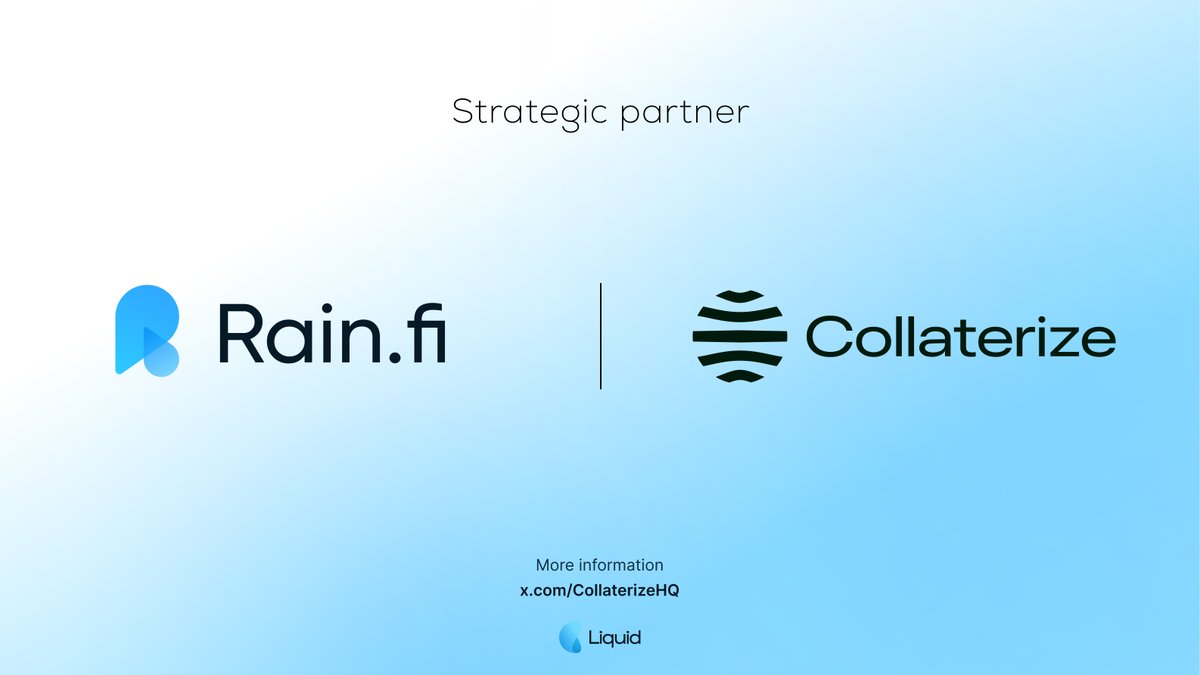 Rain.fi 💧 (@rainfi_) on Twitter photo Rain is proud to announce a strategic partnership with <a href="/CollaterizeHQ/">Collaterize</a>
Collaterize is building an Internet Capital Market for RWA, offering a unique experience through its app and launchpad.
Powered by Rain & Liquid, its assets will gain access to advanced liquidity solutions. Rain is proud to announce a strategic partnership with <a href="/CollaterizeHQ/">Collaterize</a>
Collaterize is building an Internet Capital Market for RWA, offering a unique experience through its app and launchpad.
Powered by Rain & Liquid, its assets will gain access to advanced liquidity solutions.