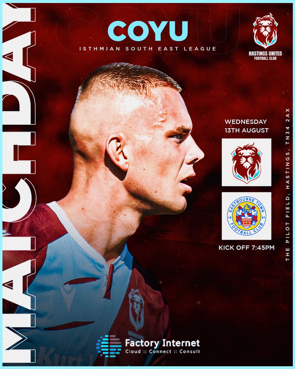 Hastings United FC (@hastingsufc) on Twitter photo ๐ด๐จ๐ป๐ช๐ฏ๐ซ๐จ๐
๐ <a href="/eastbournetfc/">Eastbourne Town FC</a>
๐๏ธ 13th August 2025
๐ 7:45pm
๐๏ธ The Pilot Field, TN34 2AX
๐ <a href="/IsthmianLeague/">The Pitching In Isthmian League</a>
๐๏ธ Adult ยฃ12 | Concessions ยฃ8 | Under 16 FREE
๐ ๐ฎ๐๐ฐ๐ต๐ฑ๐ฎ๐ ๐ฆ๐ฝ๐ผ๐ป๐๐ผ๐ฟ | <a href="/FactoryInternet/">FactoryInternet</a>
๐ ๐ฎ๐๐ฐ๐ต๐ฏ๐ฎ๐น๐น ๐ฆ๐ฝ๐ผ๐ป๐๐ผ๐ฟ | Tom Newman
#COYU ๐ด๐จ๐ป๐ช๐ฏ๐ซ๐จ๐
๐ <a href="/eastbournetfc/">Eastbourne Town FC</a>
๐๏ธ 13th August 2025
๐ 7:45pm
๐๏ธ The Pilot Field, TN34 2AX
๐ <a href="/IsthmianLeague/">The Pitching In Isthmian League</a>
๐๏ธ Adult ยฃ12 | Concessions ยฃ8 | Under 16 FREE
๐ ๐ฎ๐๐ฐ๐ต๐ฑ๐ฎ๐ ๐ฆ๐ฝ๐ผ๐ป๐๐ผ๐ฟ | <a href="/FactoryInternet/">FactoryInternet</a>
๐ ๐ฎ๐๐ฐ๐ต๐ฏ๐ฎ๐น๐น ๐ฆ๐ฝ๐ผ๐ป๐๐ผ๐ฟ | Tom Newman
#COYU