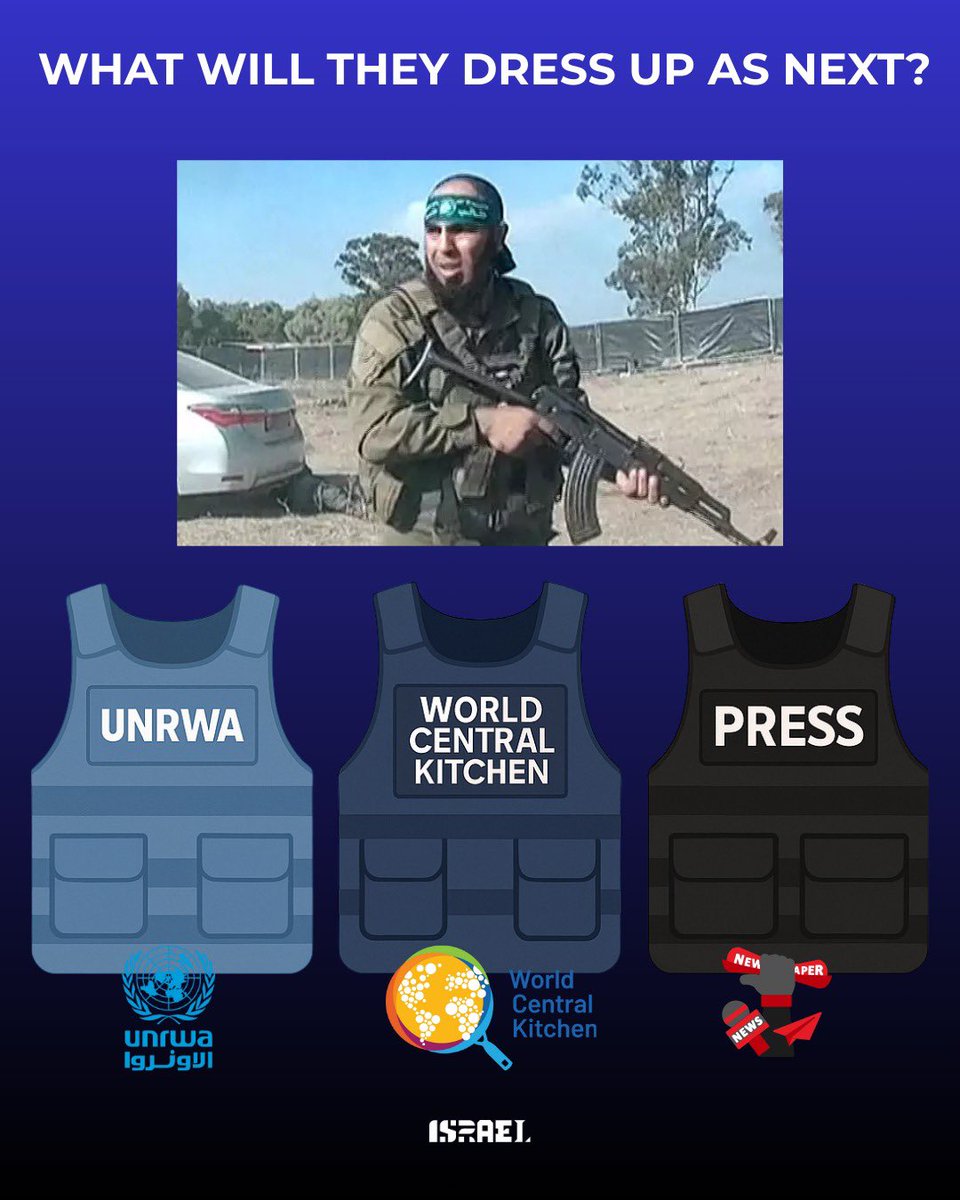 After five terrorists were caught in Gaza wearing NGO World Central Kitchen gear, and after they had already tried posing as journalists and UNRWA workers - we can’t help but wonder:

What will they dress up as next?
Our guess: a Disney princess.