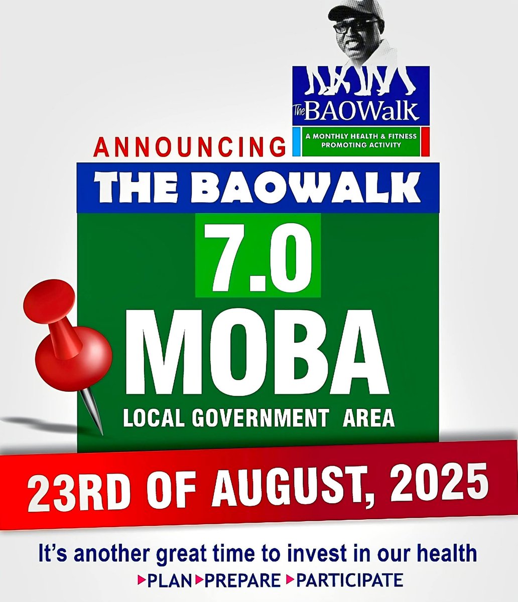 THEBAOWALK. 1, 2, 3, 4, 5, 6, AND NOW THE 7.0 EDITION 

So where will you be on the 23rd August 2025, come for an experience. 

You need to get in to know what you need to adopt subsequently in your life. 

Lifestyle modification is the new medication 💊

facebook.com/share/v/1B814v…