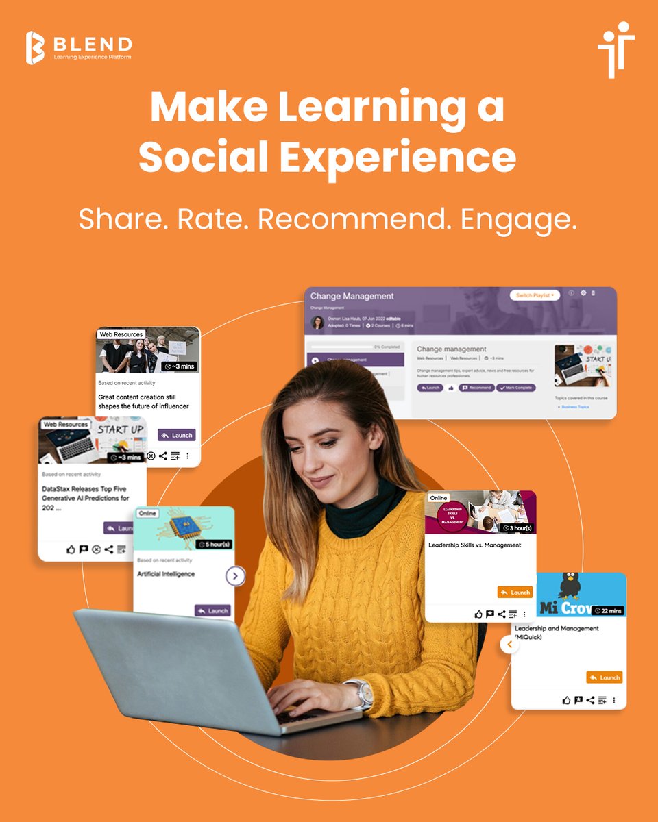 Your people trust peers more than playlists. With #BlendLXP, they can recommend, comment, rate &amp; curate learning together 
💡 That’s community-led learning at scale.

Explore 👉 talenteam.com/products/blend…

#SocialLearning #LearningCulture #TalenTeam #LearningCommunity