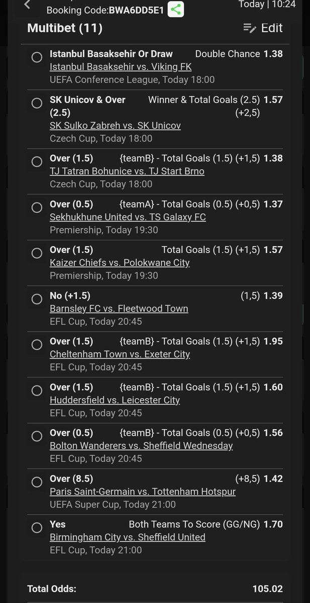 Multi Bet betslip BWA6DD5E1 new.betway.co.za/?bookingCode=B…