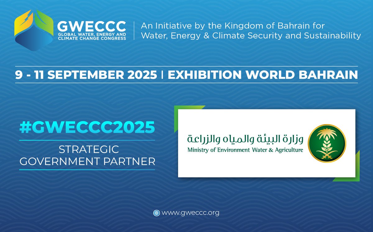 gweccc's tweet image. We are proud to announce the @MEWA_KSA as a Strategic Government Partner for #GWECCC2025.

The Ministry&apos;s commitment to advancing environmental protection and sustainability aligns seamlessly with the goals of #GWECCC to drive transformative action in water, energy, and climate…