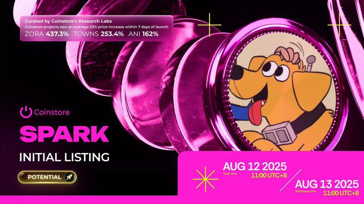 Soon on @Coinstoreexc: SPARK/USDT cryptocurrency listing
Step into $SPARK’s digital innovation mission today. Supply totals 999,944,479.8.
Trading &amp; deposits available Aug 12, 11:00 UTC+8

Learn more: illusionoflife.inc

#Newlisting #Coinstore #SPARK