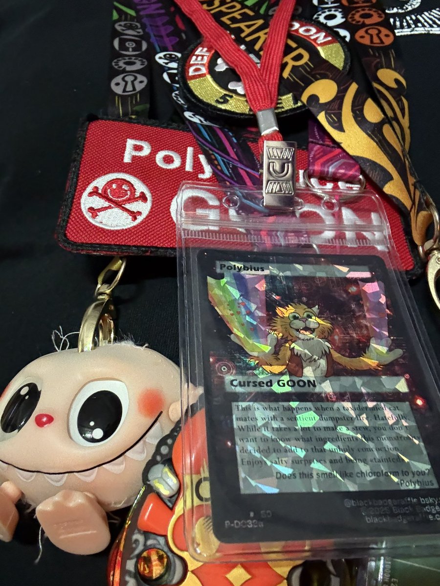 Polybius_2600's tweet photo. #DEFCON33 #defcon “a skinned labubu” badge https://t.co/ag3HMhQzyg