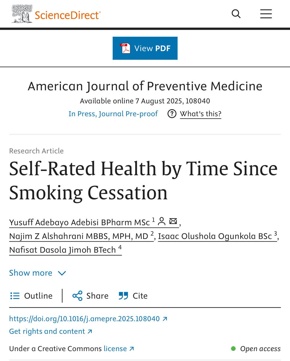 African THR Research Hub (@thr_researchhub) on Twitter photo “Individuals who have ceased smoking for longer periods tend to report more favorable self-rated health, with a clear gradient observable in the data.” in <a href="/AmJPrevMed/">American Journal of Preventive Medicine (AJPM)</a> <a href="/prof_rx/">Yusuff Adebayo Adebisi</a> et al. “Individuals who have ceased smoking for longer periods tend to report more favorable self-rated health, with a clear gradient observable in the data.” in <a href="/AmJPrevMed/">American Journal of Preventive Medicine (AJPM)</a> <a href="/prof_rx/">Yusuff Adebayo Adebisi</a> et al.
