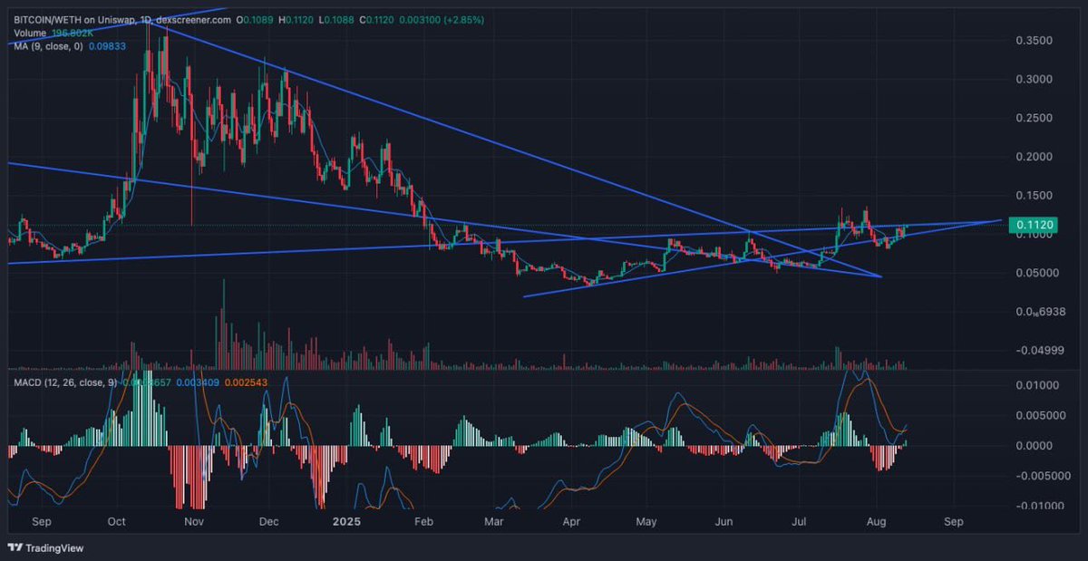 $Bitcoin/USD daily chart.

You cannot find a more bullish chart in all of crypto.

We are not bullish enough.

Breaking the trendline = Valhalla.

Ticker is $Bitcoin

There is a chart. 
And it’s our chart. 
We own it.

#HarryPotterObamaSonic10inu 
#believeinu 

Believe In U