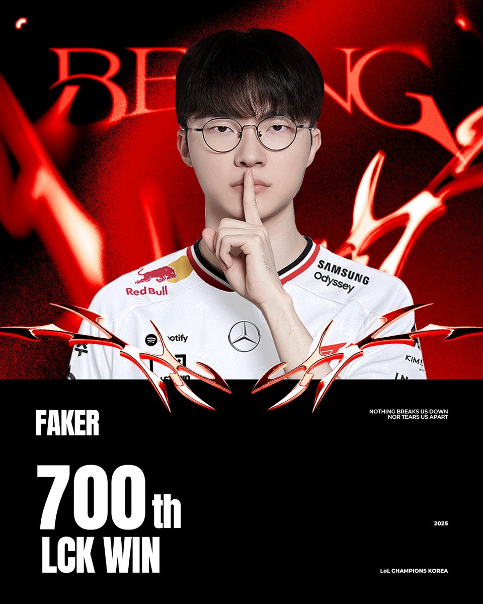 𝗢𝗨𝗥 𝗠𝗜𝗗, 𝗙𝗔𝗞𝗘𝗥 𝗹 𝟮𝟬𝟭𝟯. 𝟬𝟯.𝟮𝟯 ~

‘Faker’ 선수가 LCK 통산 700승을 달성했습니다.
우리의 미드 ‘Faker’ 선수에게 축하의 말을 전해주세요!👍

‘Faker’ has recorded his 700th LCK win!
Congratulations to our MID ‘Faker’. 👍

#TogetherAs1