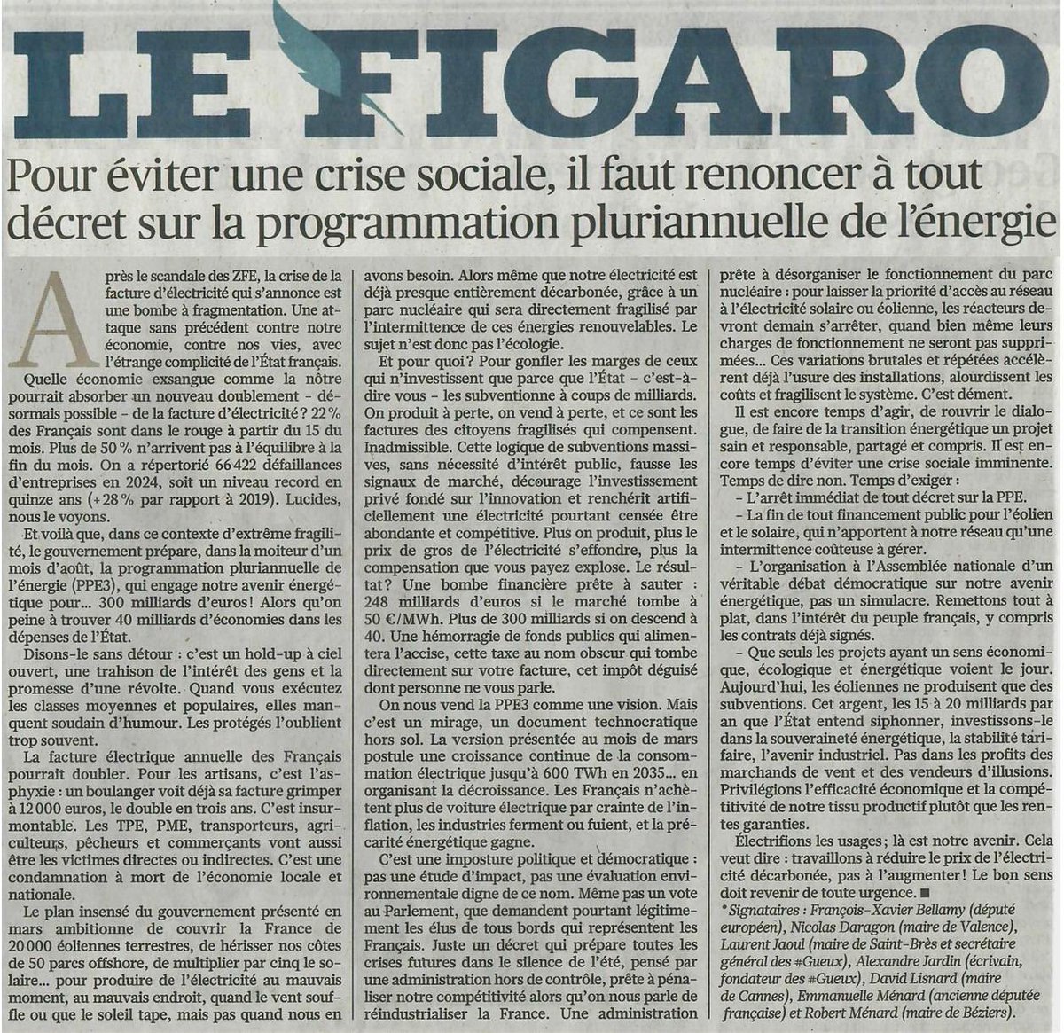 Après le scandale des #ZFE, je viens de co-signer dans <a href="/Le_Figaro/">Le Figaro</a> cette tribune avec <a href="/AlexandreJardin/">Alexandre Jardin</a> <a href="/fxbellamy/">Fx Bellamy</a> <a href="/davidlisnard/">David Lisnard</a> <a href="/NDaragon/">Nicolas DARAGON</a> <a href="/emenard34/">Emmanuelle Ménard</a> et Robert Ménard. #gueux 
<a href="/Midilibre/">Midi Libre</a> <a href="/MLMontpellier/">Midi Libre Montpellier</a> <a href="/infoccitanie/">InfOccitanie</a> <a href="/HeraultTribune/">Hérault Tribune</a> <a href="/iciherault/">ici Hérault</a> <a href="/LudoTrabuchet/">Ludovic Trabuchet</a> <a href="/CathySoun/">Cathy SOUN</a>